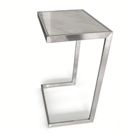 Ensemble de 2 tables d'appoint modernes, structure en métal doré avec plateau en marbre, tables d'appoint en forme de C pour salon, chambre à coucher