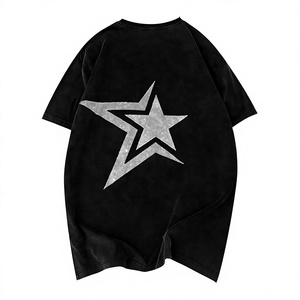 T-shirt unisexe noir oversize avec imprimé lettres au dos, manches courtes, col rond, décontracté, 100 % coton tricoté, imprimé numérique - Product Image 1
