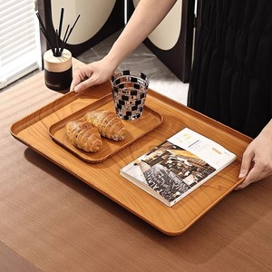 Rectangular Wood Grain Plastic Serving <b>Tray</b> Dark Brown Living Room <b>Tea</b> <b>Tray</b> For Hotel And Home Use - Product Image 3