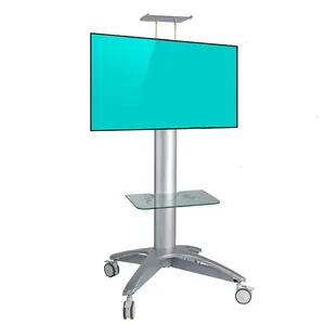 Bianco Supporto <span class=keywords><strong>Da</strong></span> Pavimento LCD Trolley con Ruote e Vetro DVD Mensola In Alluminio In <span class=keywords><strong>Camera</strong></span>/Casa <span class=keywords><strong>Mobile</strong></span> di Montaggio <span class=keywords><strong>TV</strong></span> Carrello - Product Image 1