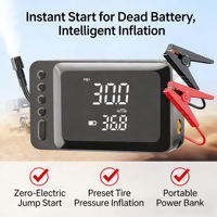 Démarreur de voiture 12V 7200mAh ABS, gonfleur de pneus 150PSI, manomètre numérique, compresseur d'air portable, batterie externe, alimentation de secours