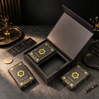 Boîte cadeau d'entreprise noire personnalisée, boîte rigide de luxe avec bordure dorée, plateau intérieur et poignée pour coffret cadeau d'entreprise