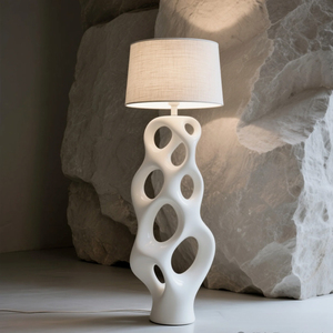 Lámpara de pie Mid Century Organic Twist Sculpture con acabado en madera pulida, luz de pie con pantalla ovalada esmerilada, lámpara decorativa para el hogar - Product Image 5