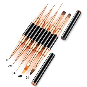 Ensemble de pinceaux à ongles double usage Rose Doré, à deux extrémités, avec poils en <span class=keywords><strong>nylon</strong></span> et manche métallique, pour stylos à ongles en gel - Product Image 1