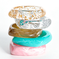 Brazalete Geométrico Cuadrado de Resina Transparente con Láminas Plateadas y Doradas, Estilo Europeo Americano, Talla Grande, a la Moda
