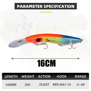 Plongée profonde vive 8M + Big Minnow Wobbler 10 leurres de pêche de couleur simulent la pêche à la traîne de flexion pour les poissons carnivores d'eau douce - Product Image 4