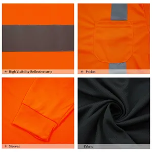 LX Stock Hi Vis เสื้อสะท้อนแสงสีส้มสีดําแขนยาวเสื้อโปโลความปลอดภัยเสื้อยืดต่ําขั้นต่ําโลโก้ที่กําหนดเองเสื้อยืดความปลอดภัยสําหรับผู้ชาย