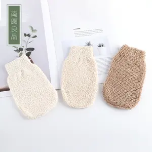 Sarung tangan mandi Linen Loofah ramah lingkungan sarung tangan pengelupas kulit sarung tangan sarung tangan penggosok badan mandi alami sarung tangan Eksfoliasi