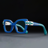 Lunettes en acétate faites à la main OEM avec incrustation turquoise et détails plaqués or, montures de lunettes de luxe pour femmes et hommes