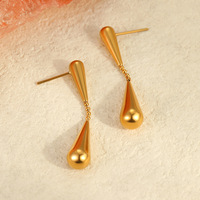 Anting-anting wanita model tetesan air geometris, minimalis, berlapis emas 18k, terbuat dari baja anti karat 316L, warna dingin.