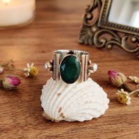 Bague unisexe en argent sterling 925 fait main avec émeraude verte ovale sertie clos et pavé, bicolore, style statement, vente en gros