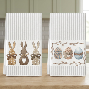 Premium Woven 100% Cotton Eco-Friendly Easter Bunny and Egg Printed Rectangle Kitchen Towels for Kitchen Use - Product Image 1