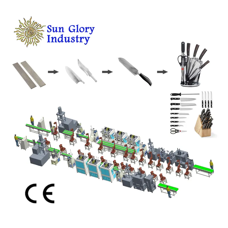 Sunglory bileme paslanmaz çelik bıçak taşlama makineleri metal şef mutfak bıçağı yapma makinesi üretim hattı üreticisi