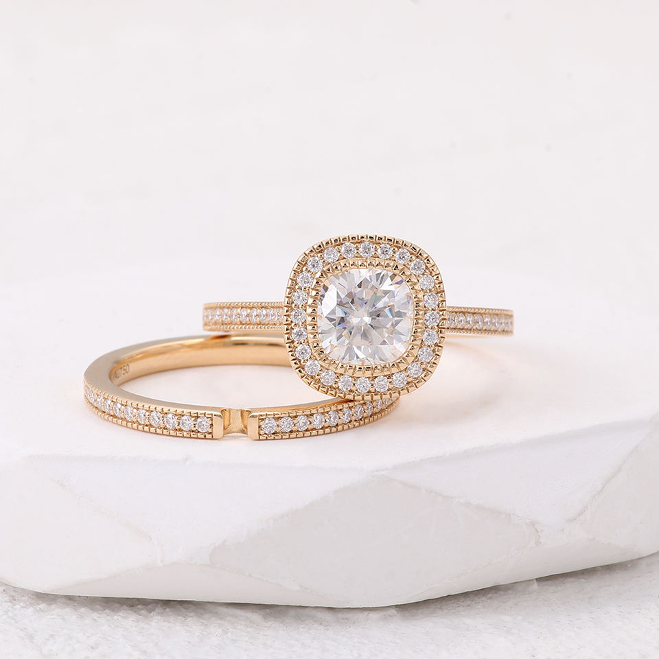 แหวนเพชรโมอิสซาไนต์ทองคำ 14k สีเหลือง