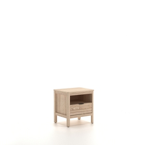 Table d'appoint moderne à lattes avec tiroir et étagère ouverte pour salon et chambre - Product Image 2