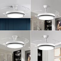 Ventilateur de plafond moderne à 5 pales en métal avec télécommande, haut-parleur et lustre LED pour salon et chambre à coucher