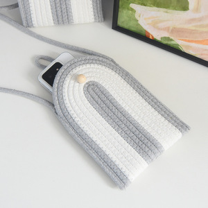 Mini Bolso Bandolera para Teléfono, Tela Verde Gris a Rayas, Correa Ajustable, Uso Diario - Product Image 2