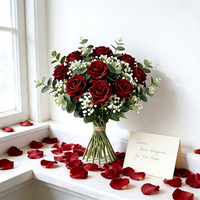Vente flash : Boule de fleurs artificielles en soie bordeaux de 50 cm, centre de table pour mariage, arrangement de roses fait main pour la Saint-Valentin