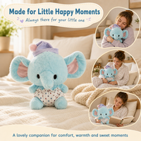 Peluche éléphant bébé en combinaison à pois avec bonnet de nuit, bleu doux, animal en peluche pour cadeau de bébé