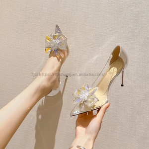 Factory Wholesale of Fashion Transparent High Heels Female Thin and Pointy Champagne Wedding Shoes - Product Image 3