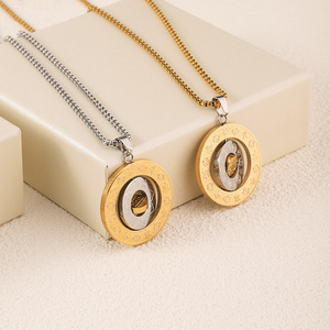 Collar con Colgante de los Doce <span class=keywords><strong>Signos</strong></span> del Zodiaco Chino, Chapado en Oro de 18K, Acero Inoxidable, Sistema de las Nueve Rejillas y los Ocho Trigramas - Product Image 2