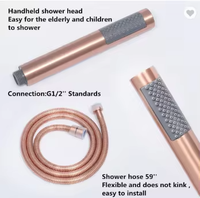 Grifo de Bañera con Soporte de Pie en Oro Rosa, Moderno, de una Sola Manija, Latón con Acabado Cepillado, Núcleo de Válvula de Cerámica, Barra Deslizante de Lluvia, para Apartamento