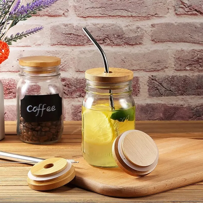 Weithals-Einmach glas für Boba Bubble Tea Umwelt freundlicher wieder verwendbarer Becher mit Bambus deckel