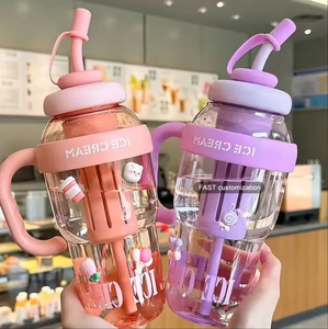 1300ml yüksek kaliteli çevre dostu BPA ücretsiz Tumbler plastik su kulplu fincan için hasır kapak sızdırmaz sevimli büyük göbek parti - Product Image 2
