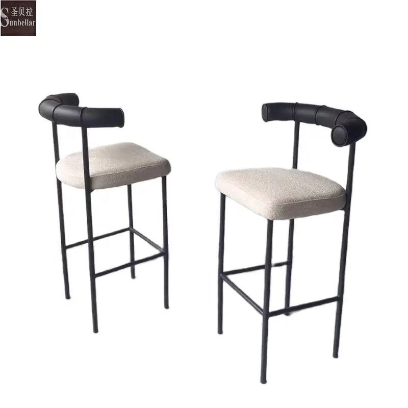 Tabouret de bar moderne et nordique avec dossier en fer, chaise de bar en métal, chaise de comptoir de bar en tissu pour la cuisine et la maison