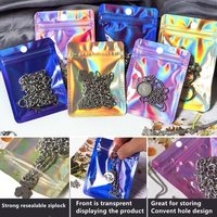 Sachets refermables holographiques à triple soudure avec trou de suspension pour bijoux, bonbons et présentation de bijoux