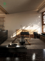 Ensemble de mobilier de bar moderne et élégant en bois massif, comptoir de bar, table à manger et chaises pour salon de thé commercial
