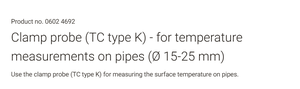 Sonda de Temperatura con Abrazadera para Tuberías TESTO 0602 4692, Sensor de Termopar Tipo K - Product Image 5