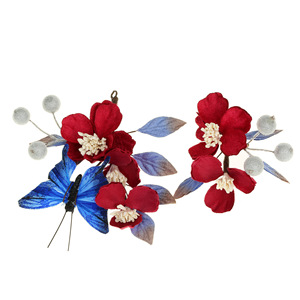 Nouvelle coiffure en velours rouge et bleu à motif papillon de style chinois pour les mariées, les robes de matin et les Hanfu classiques - Product Image 5
