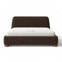 Lit FERLY Vivienne de luxe moderne avec tête de lit en velours et détails de couture plissée, cadre de lit King Size, mobilier de chambre sur mesure