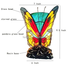 Lampe de table Tiffany de style pastoral artisanale, design papillon en verre pour salon, café - Lustres, luminaires suspendus - Product Image 6