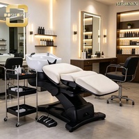 Estación de Lavado de Cabello Reclinable con Marco de Aleación y Lavabo de Cerámica Resistente a las Manchas para Salón de Belleza, Barbería, Peluquería
