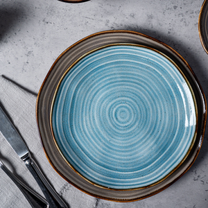 <span class=keywords><strong>Assiette</strong></span> en porcelaine de qualité supérieure P&T, bleu et <span class=keywords><strong>marron</strong></span>, ronde et <span class=keywords><strong>carrée</strong></span>, pour steak, sushi, restaurant, vaisselle de dîner en gros - Product Image 2