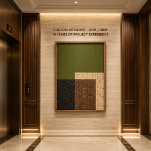 Olive Geometric Wood Relief Wall Art Hand Painted <b>Framed</b> Painting on <b>Canvas</b> for Hotel Lobby Wall Decor House Interior Decoration - Product Image 1