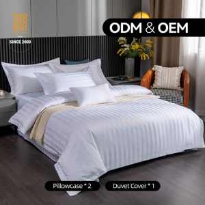 卸売ベッドリネン 超ソフト＆スムース寝具 100％コットン ロイヤルホテル ホワイトサテンストライプ掛け布団カバーセット - Product Image 2