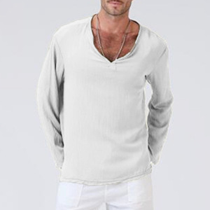 2025 Áo Thun Nam Châu Âu và Mỹ mới cotton và vải lanh phong cách quốc gia lỏng phù hợp với thiế<span class=keywords><strong>t</strong></span> kế giản dị Kỹ thuậ<span class=keywords><strong>t</strong></span> nhuộm trơn - Product Image 6
