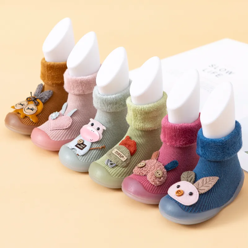 Funny animal terry rubber sole baby child shoes socks