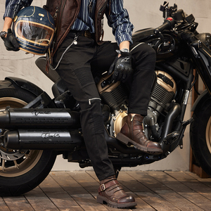 Pantalones de mezclilla ajustados elásticos negros para hombre, estilo motociclista, corte slim, tendencia urbana - Product Image 2