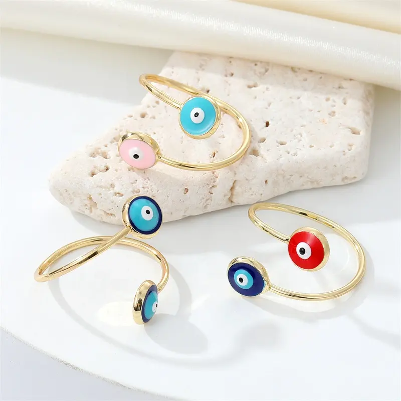 Hotsale Op Wens Trend Retro Drip Olie Kleurrijke Duivel Ogen Ring Turkse Boze Ogen Verstelbare Ring Groothandel Sieraden China