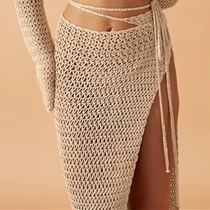 סקסי חלול החוצה crochet לכסות את השמלות צבע מוצק חוף ביקיני כיסוי כיסוי נשים נשים שרוול ארוך boho crochet
