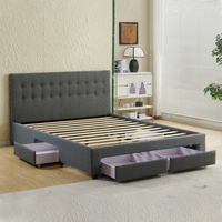 Lit rembourré gris en tissu avec têtes de lit capitonnées à boutons, design chinois, rangement sous le lit, taille personnalisée pour chambre à coucher