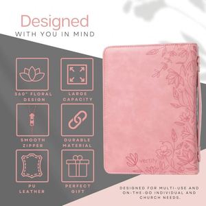 BSCI Casual Bible Bag <b>Carrying</b> <b>Case</b> with Floral Pattern Insulated PU Leather Bible Cover with Zipper Closure Outdoor Protection - Product Image 3