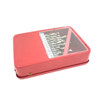 Juego de Brocas Helicoidales HSS de 19 Piezas con Vástago Redondo Brillante DIN338, Caja Metálica de Fábrica OEM Personalizada, Buena Calidad, Garantía de 3 Años