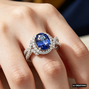 Custom 10K/14K/18K Solid Gold Oval Lab Grown Sapphire CVD Diamond Halo Classic <b>Ring</b> VVS-VS Quality Brilliant Cut Fashion Jewelry - Product Image 2