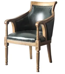 Античное деревянное резное кресло из искусственной кожи, обивочное кресло для гостиной