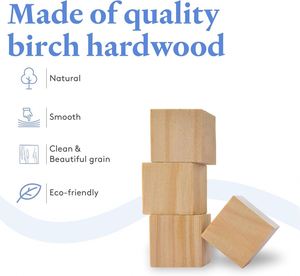 Cubes en bois massif non finis, blocs carrés naturels vierges pour la décoration de baby shower, la création de puzzles DIY et les tampons - Product Image 3